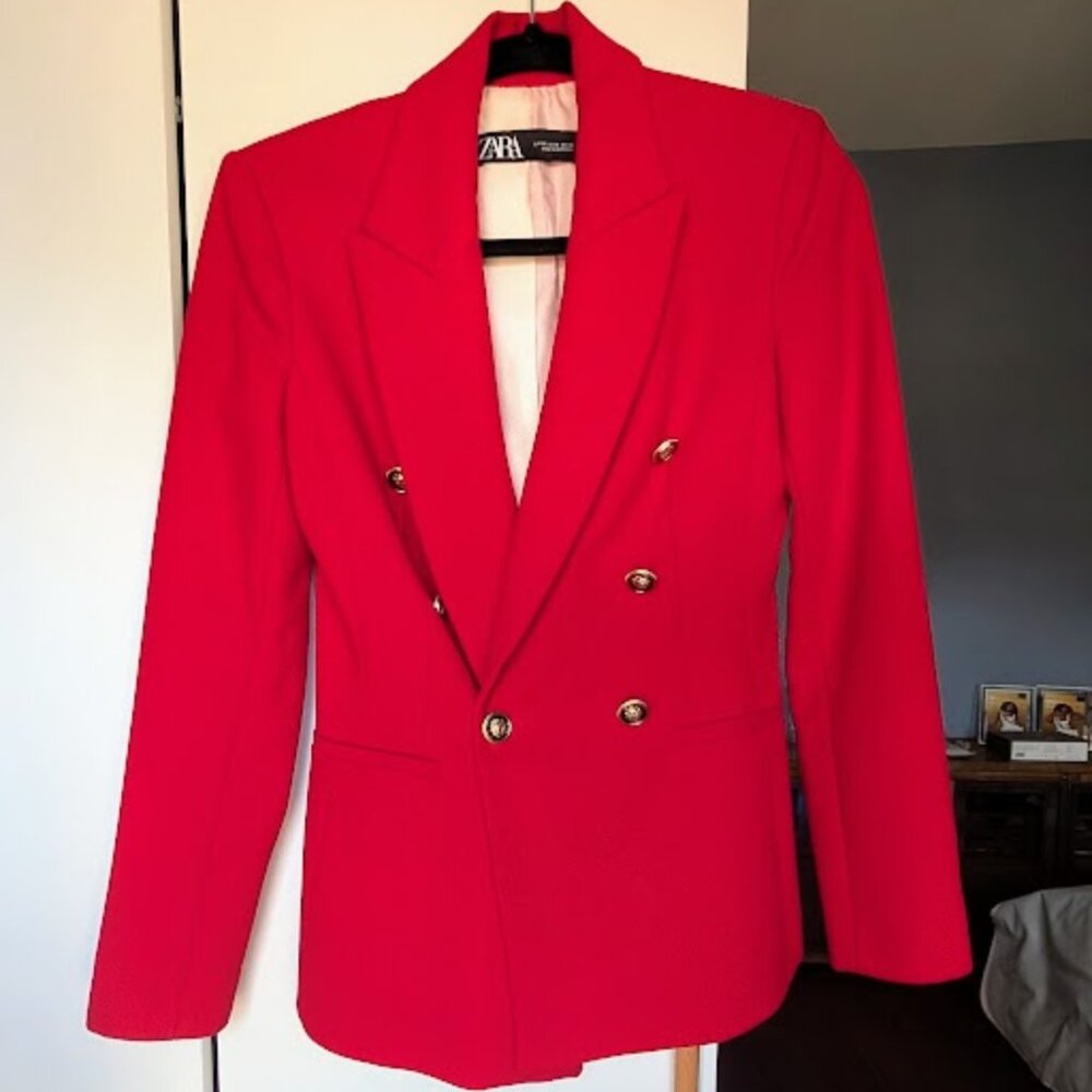 ZARA Red Blazer with Gold Buttons - Size XS - Picture 2 of 5